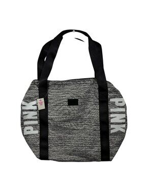 Victorias Secret PINK Gray Duffle Tote Shoulder Bag Black Straps Zipper Closure